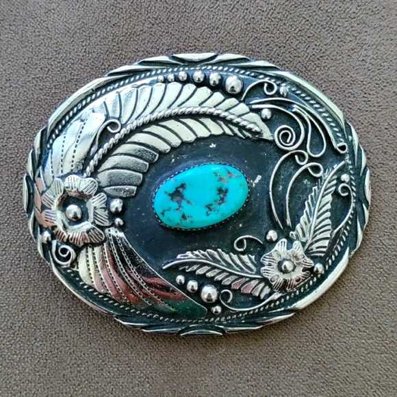 Native American Navajo Silver and Turquois belt buckle Vintage SSI - Picture 8 of 10